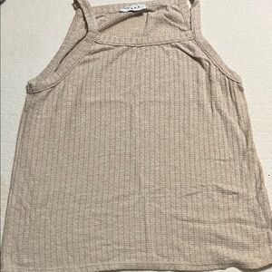 Sleeveless Ribbed Tank Top - Beige